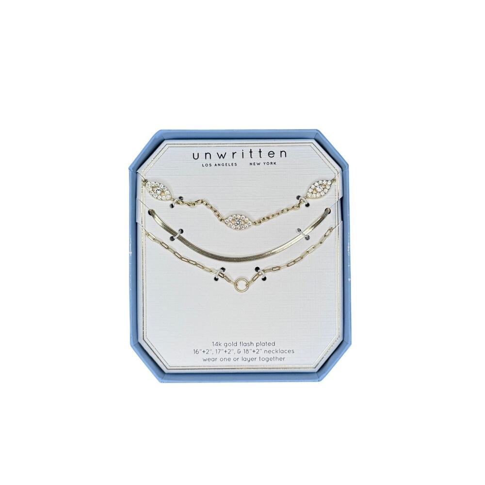 Unwritten Layered Gold Eye Charm Necklace Set | 3-Pc
